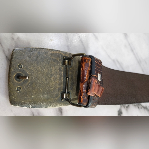 Dark brown genuine leather belt with dragon buckle men's size 38-40 - Picture 3 of 6